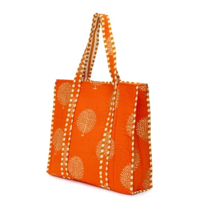 At Last... Women's Orange Large Cotton Tote Bag In Tangerine & Gold