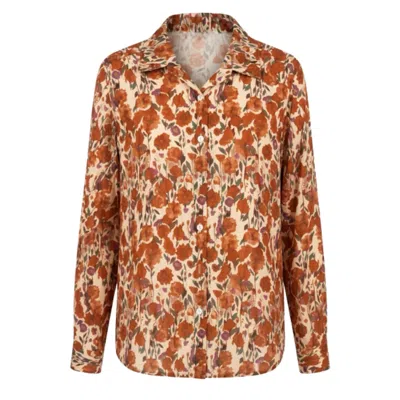 At Last... Women's Orange / Neutrals Willow Shirt In Autumn Floral In Animal Print