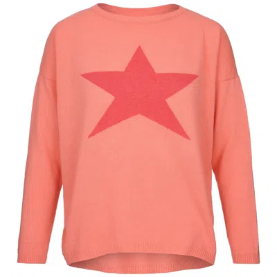 At Last... Women's Pink / Purple Cashmere Mix Sweater In Orange With Coral Star
