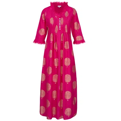 At Last... Women's Pink / Purple Cotton Annabel Maxi Dress In Fuschia & Gold In Pink/purple