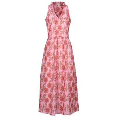 At Last... Women's Pink / Purple Cotton Bali Midi Dress In Pink Pinstripe In Pink/purple