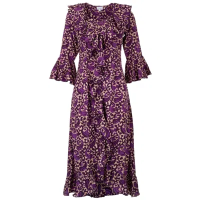 At Last... Women's Pink / Purple Felicity Midi Dress Midnight Purple Swirl In Pink/purple