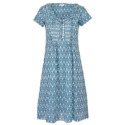 At Last... Women's Pink / Purple Karen Short Sleeve Day Dress In Fresh Navy & White In Pink/purple