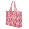 At Last... Women's Pink / Purple Large Cotton Tote Bag In Pink Pinstripe