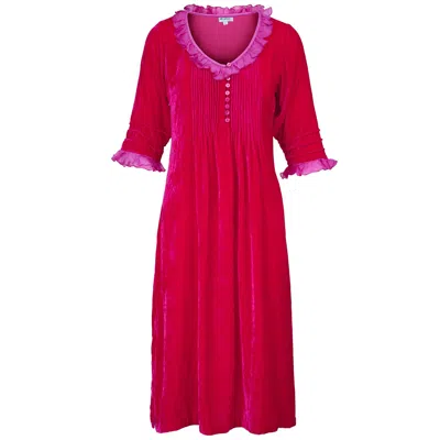 At Last... Women's Pink / Purple Silk Velvet Karen Dress In Hot Pink In Pink/purple