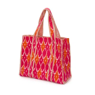 At Last... Women's Pink / Purple / Yellow Medium Cotton Tote Bag In Fuschia & Orange Diamond
