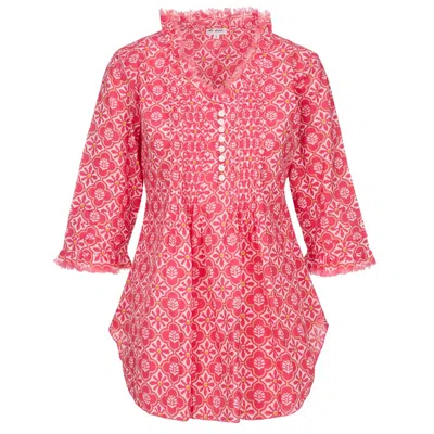 At Last... Women's Pink Sophie Cotton Shirt In Coral Flower