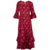 At Last... Women's Red Victoria Midi Dress Cranberry Swirl In Red