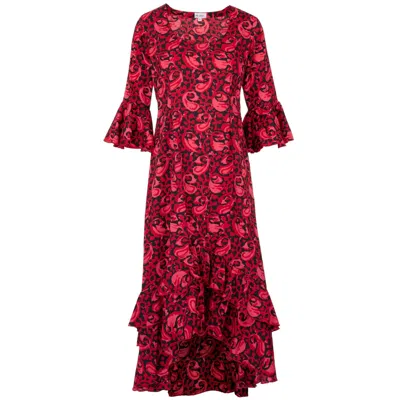 At Last... Women's Red Victoria Midi Dress Cranberry Swirl