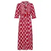 At Last... Women's Red / White Cotton Annabel Maxi Coat In Red Leaf In Red/white