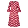 At Last... Women's Red / White Cotton Belle Kaftan Dress In Red Leaf In Red/white
