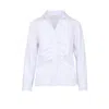 At Last... Women's Ruched White Cotton Shirt In White