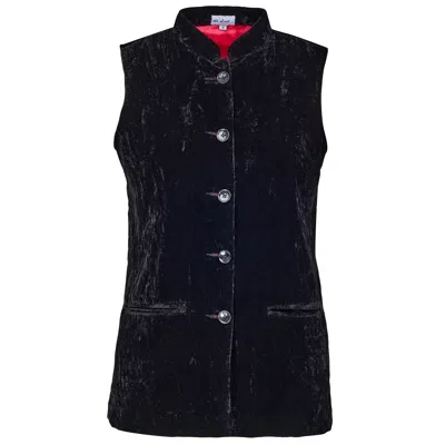 At Last... Women's Short Silk Velvet Waistcoat In Black