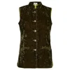 AT LAST... WOMEN'S SHORT SILK VELVET WAISTCOAT IN OLIVE GREEN