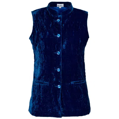 At Last... Women's Short Silk Velvet Waistcoat In Sapphire Blue