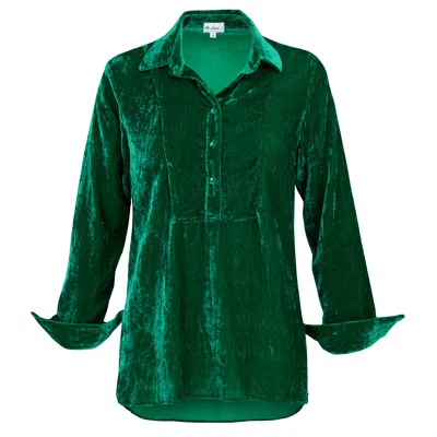 At Last... Women's Silk Velvet Shirt In Emerald Green