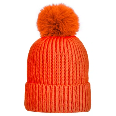 At Last... Women's Super Soft Chunky Cashmere Mix Hat With Pom Pom In Orange