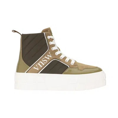 At Last... Women's Vanessa Wu Khaki Green Madeline Platform High Top Trainer