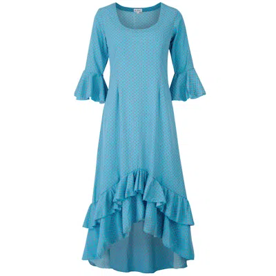 At Last... Women's Victoria Midi Dress In Blue With Orange Spot