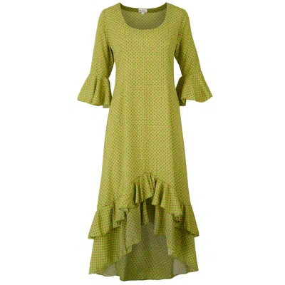At Last... Women's Victoria Midi Dress In Green With Hot Pink Spot