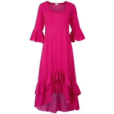 At Last... Women's Victoria Midi Dress In Hot Pink With Green Spot