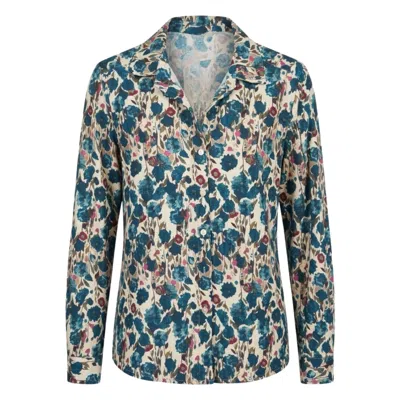 At Last... Women's Willow Shirt In Teal Floral In Blue