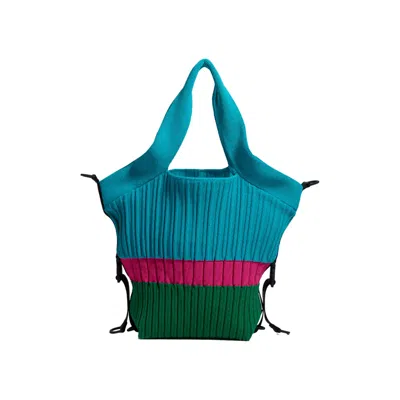 Atacz Women's Blue / Green / Pink Mega Voyage Tote Bag - Turquoise Stripes