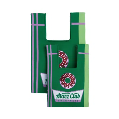 Atacz Women's Green / Pink / Purple Bazzer Tote Embroidered Donut M