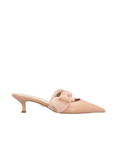 Atana Side Tie Mule 45 Tan Nappa And Mesh In Beige