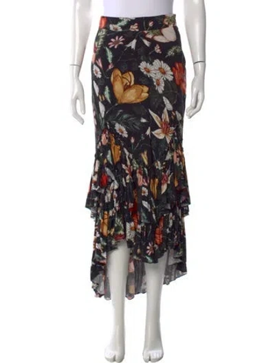 Pre-owned Atelier 1756 Floral Print Long Skirt In Black