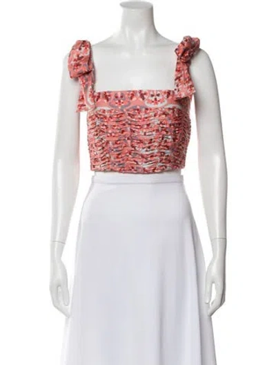 Pre-owned Atelier 1756 Floral Print Square Neckline Crop Top In Orange