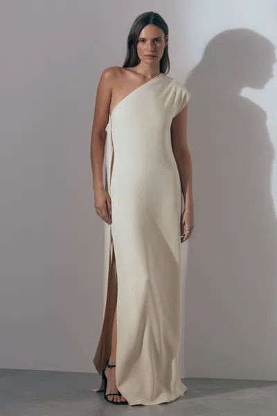 Atelier Beatrice One Shoulder Drape Back Maxi Dress In Off White