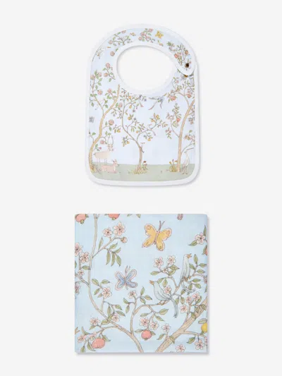 Atelier Choux Baby Boys In Bloom Swaddle And Satin Bib Set In Multicoloured