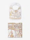 Atelier Choux Baby Girls Carousel Swaddle And Satin Bib Gift Set In Multicoloured