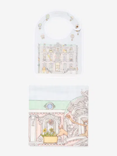 Atelier Choux Kids'  Baby Monceau Mansion Swaddle And Satin Bib Set In Blue