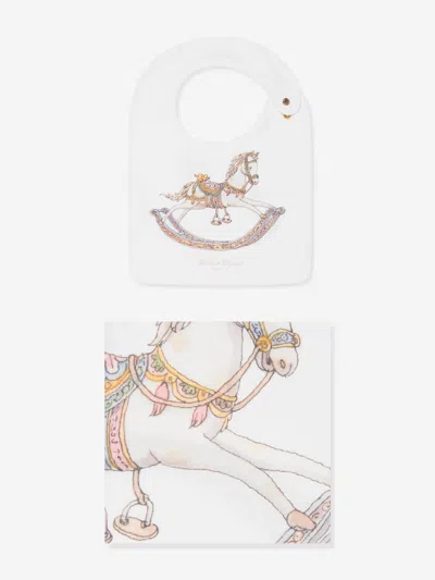 Atelier Choux Kids'  Baby Rocking Horse Swaddle And Satin Bib Gift Set In White