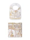 Atelier Choux Carré & Satin Carousel Bib Set (set Of Two) In White