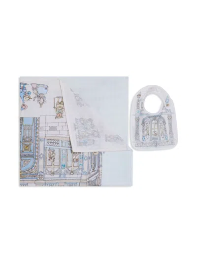 Atelier Choux Cotton Blanket And Bib In Blue