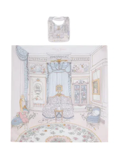 Atelier Choux French Bedroom-print Blanket And Bib Set (set Of Two) In White