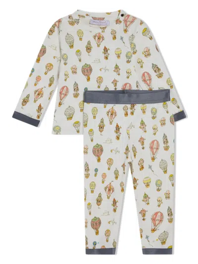 Atelier Choux Babies' Hot Air Ballon-print Trouser Set In White