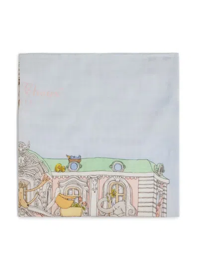 Atelier Choux Illustration-print Organic Cotton Blanket In Blue