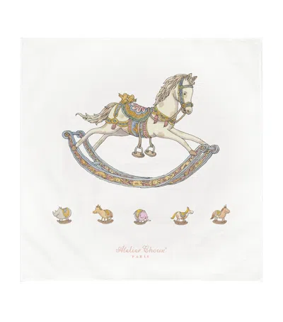 Atelier Choux Organic Cotton Rocking Horse Swaddle In White
