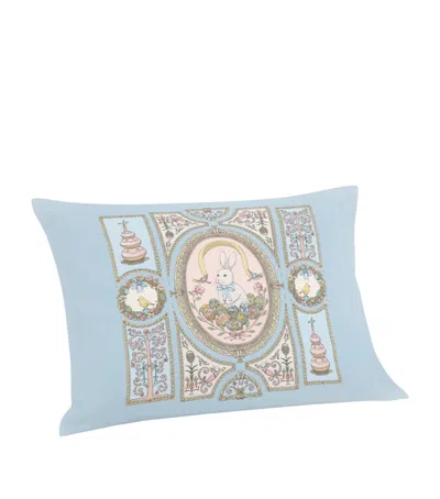 Atelier Choux Organic Cotton Spring Bunny Cushion In Blue