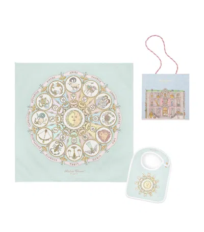 Atelier Choux Organic Cotton Zodiac Swaddle And Bib Gift Set In Blue