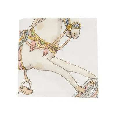 Atelier Choux 'rocking Horse' Organic Cotton Cloth Kids In White