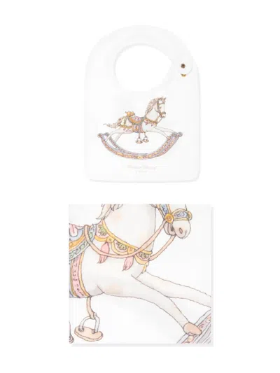 Atelier Choux Toy Horse Organic Cotton Bib And Blanket Set In White