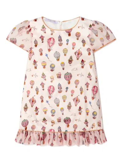 Atelier Choux Kids' Velour Party Printed Dress In Pink