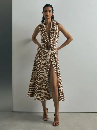 Atelier Cotton Animal-print Tailored Dress In Brown