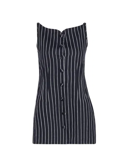 Atelier Crump Women's Magdalena Pinstripe Longline Top In Navy White Stripes