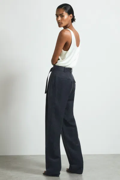 Atelier Cupro Belted Suit Trousers In Navy